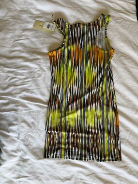 Striped Ikat-Print Bodycon Dress in Green and Orange